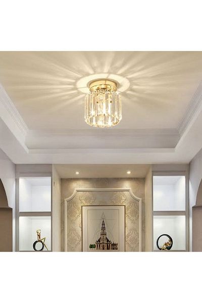 MİNAYS Plafonier Luxury Crystal Stone Gold Chandelier