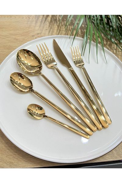 Onedekor 36 Pieces Allegra Fork Spoon Knife Çkb Set Titanium Gold 4mm
