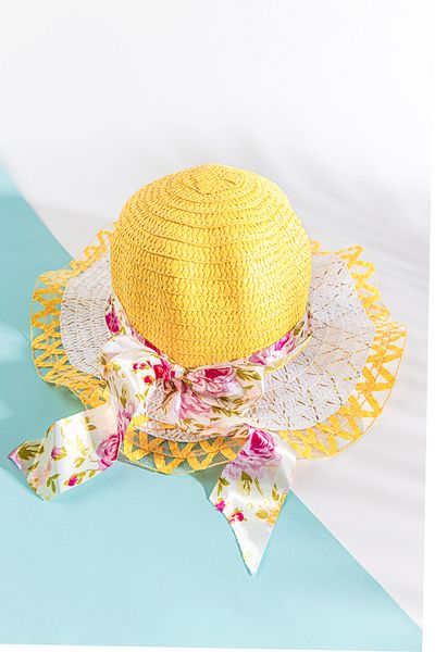 Babymod Girl's Straw Hat with Bow and Flowers