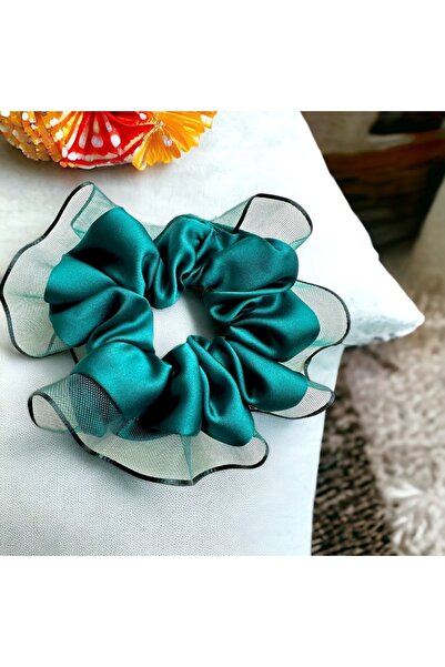 alsaccessories Γυναικεία Πράσινη Χρώμα Τούλι Λεπτομερή Scrunchie Πόρπη Big Si...