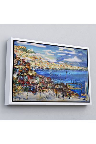 Harita Sepeti Pictură în ulei Napoli View cu cadru Vizualizare Pictură decorativă pe pânză de perete-3503