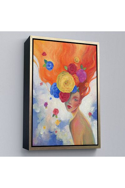 Harita Sepeti Femeie cu păr de flori într-un cadru Pictură în ulei Aspect Decorativ Pictură murală pe pânză-5942