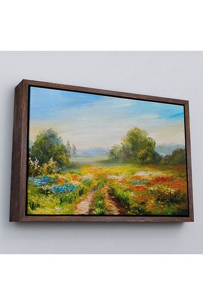 Harita Sepeti Pictură murală cu aspect de pictură în ulei de câmp de flori înrămată-1203