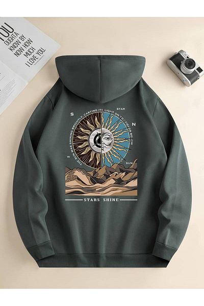 AMMA Χειμερινό φούτερ με κουκούλα Unisex 3 Thread Oversize - Stars Shine Printed