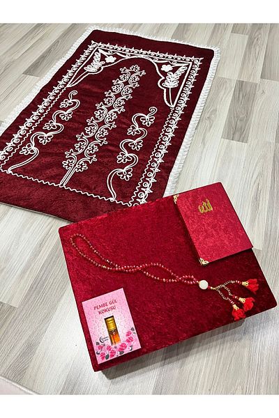 AYHANHOME Gift Velvet Prayer Rug Set for Bride and Groom - with Dowry and Chest