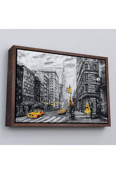 Harita Sepeti Pictură în ulei de New York Streets și Yellow Taxi cu cadru-3500