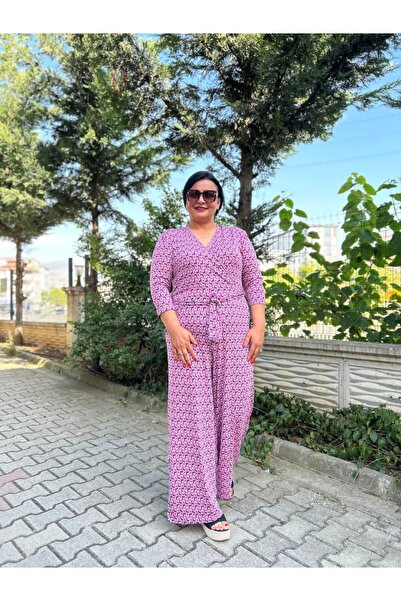 garajmood Plus Size Patterned Double-breasted Collar Jumpsuit