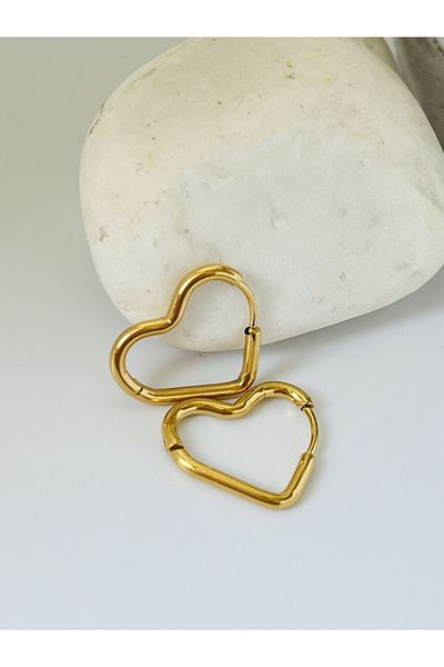 KOALA COMPANY STEEL GOLD COLOR HEART EARRINGS 2 CM WIDTH