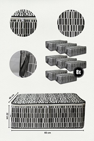 ADARYA HOME 8'li Çekyat Baza Tipi Yastık Kıyafet Saklama Hurcu - Baza Altı Hurç Zebra Desen(ANTRASİT)