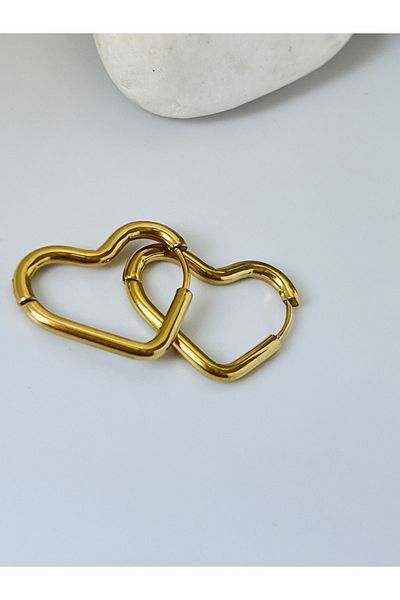KOALA COMPANY STEEL GOLD COLOR HEART EARRINGS 2 CM WIDTH