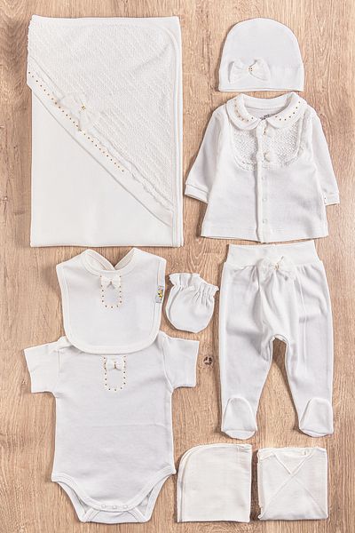 Babymod 10 Piece Baby Girl Hospital Release Baby Set with Natural Bow