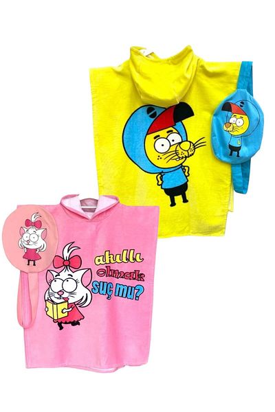 LİTTLE TORTOİSE Σετ μπουρνούζι Poncho CANAN CHARACTER για κορίτσια 5-8 ετών - KRAL ŞAKİR