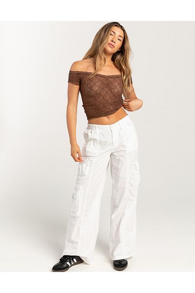 september island Multi-Pocket White Parachute Fabric Cargo Pants