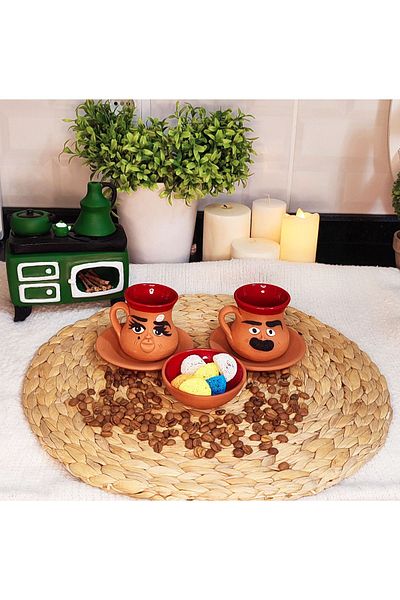 HerşeyTopraktan Handmade Emoji Expression Coffee Cup Set for 2 People