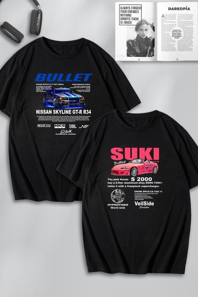 darkopia تي شيرت كبير الحجم للجنسين من Fast and Furious Bullet & Suki مطبوع عليه تصميم مكون من قطعتين