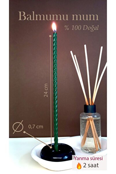 Petekoğlu Balmumu Mum 10 Adet Yeşil Dilek Ritüel Tören Mumu 24cm X 7 Mm Mum Balmumu