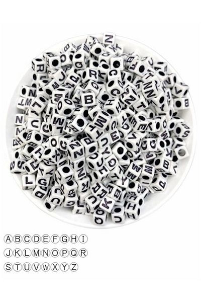 Hobimos 500 Pieces 7x7mm White Black Letter Beads - Dice Beads, Jewelry Beads