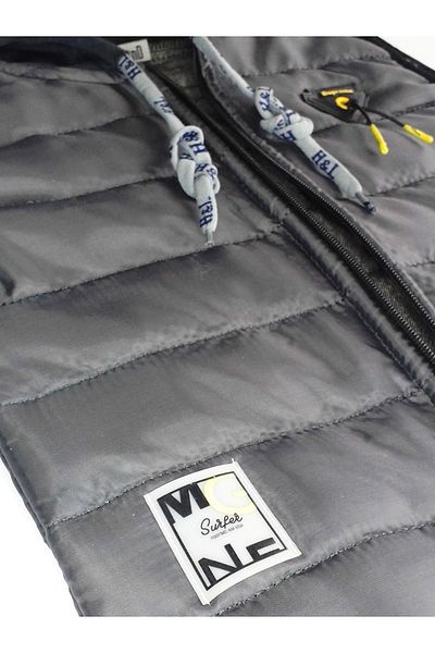 GallanD Inflatable Vest Children's Gray Smoke Color Hooded Fiber Seasonal Medium Thick Zippered Pocketless Embroidered Piping