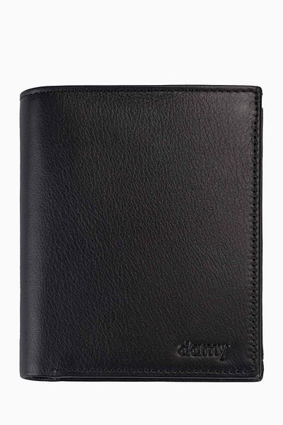DAMY Black Leather Men's Wallet - Large, Coin and Gift K1102