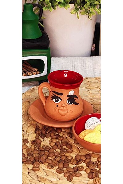 HerşeyTopraktan Handmade Emoji Expression Coffee Cup Set for 2 People