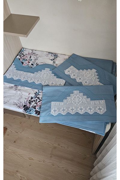 ZESA HOME Комплект завивка с дантела и шарки в цвят петрол