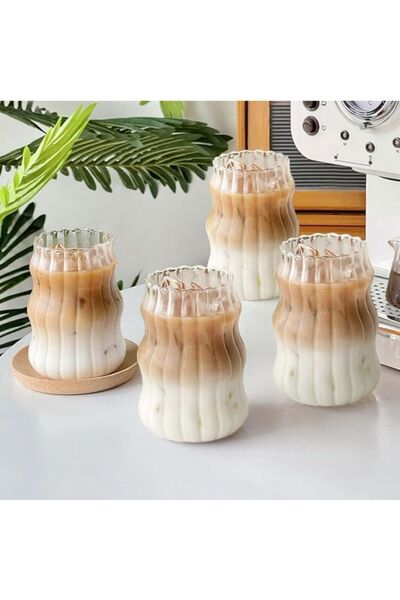 Perast Home 4'lü Sukabağı Şekli Latte Bardak Seti Iskandinav Tarz Cam Bardak ...