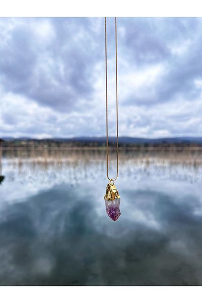 Miltonia Amethyst Pendant Steel Chain Anti-Tarnish Natural Stone Necklace