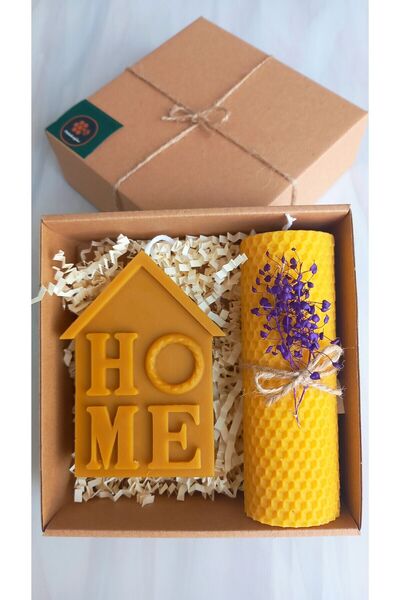 Petekoğlu Balmumu Mum Doğal Petek Ev Dekorasyon, Home Yazılı Hediyelik Mum Seti Besswax Candle