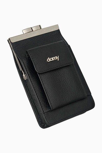 DAMY Black Genuine Leather Long Short Slim Cigarette Box - Cigarette Holder and Case K702