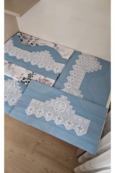 ZESA HOME Set cuvertură de pilota din dantelă și zestre de culoare petrol