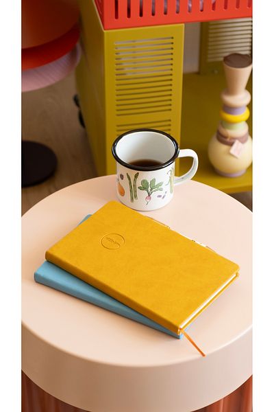 Chi-Chi Papers Lined Leather Notebook - Abbey Yellow, Faux Leather Covered Notebook, Undated Agenda, Memory Book