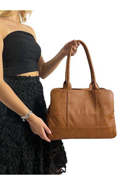 Ladystyle Taba Günlük Çok Bölmeli Yumuşak Dokulu Kadın Omuz Çantası