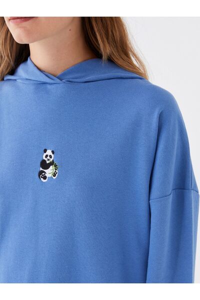 LC Waikiki Hooded Embroidered Long Sleeve Women's Sweatshirt Tunic