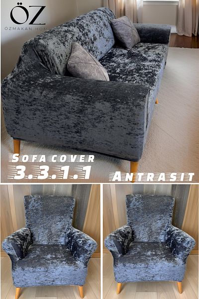 ÖZMAKAN Canapea interioară din catifea - set de orteză elastică și 3+3+1+1 huse de canapea, rezistentă la pete și fără palături