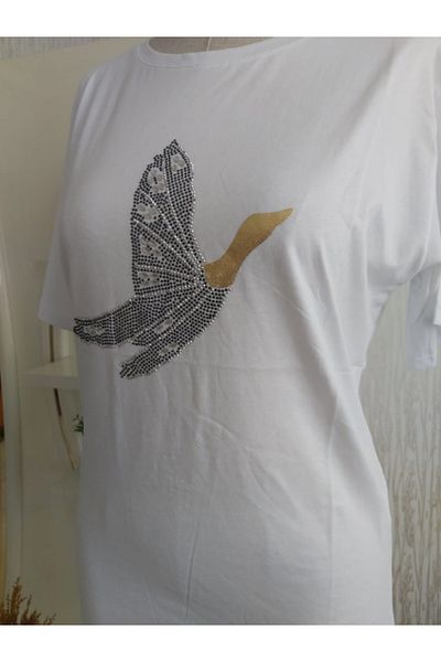 LUSSOLİFE White and Black T-Shirt with Stone Detail
