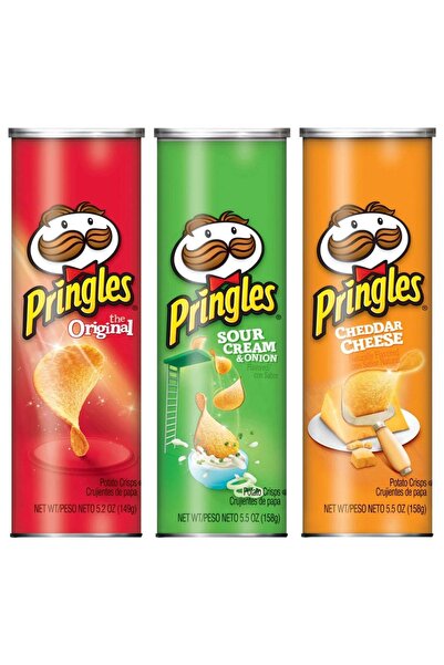 Aile dostu Pringles Original, Sour Cream and Cheddar Cheese Potato Crisps165gr /x3Adet