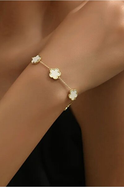 monalisatoka Kadın Gold Beyaz Yonca Bileklik