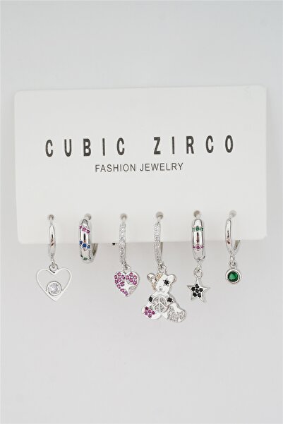 By Zeyna Aksesuar Kadın Kararmaz Altın Kaplama Ayıcık Detaylı 6'lı Zirkon Set...