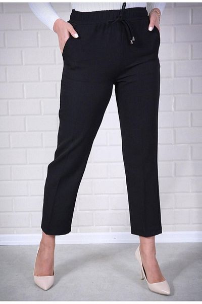 motion Women's Fabric Tunnel Carrot Cut Trousers with Elastic Waist and Pocket Detail