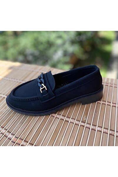 NevaYy collection Kadın Zincir Detaylı Deri Loafer Ayakkabı