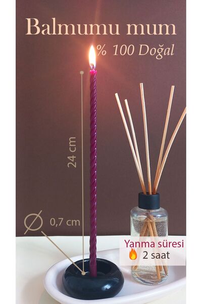 Petekoğlu Balmumu Mum (10 Adet Bordo) Burgulu Dilek Mumu Doğal Petek İnce Uzun Parti Nişan Ritüel