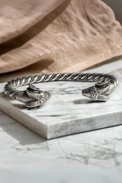 Husufi Koç Başı Gümüş Kaplama Kelepçe Bileklik