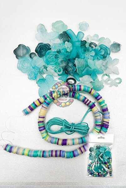 Ebruli Boncuk Telefon Çiçek Charmı Fimo+Paraşüt İp Süsleme Aksesuar (7 RENK)