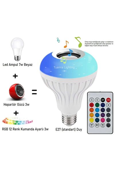 Genel Markalar Bluetooth Hoparlörlü, RGB LED Işıklı Lamba, Uzaktan Kumandalı Müzik Çalar Ampul, Renkli Aydınlatma