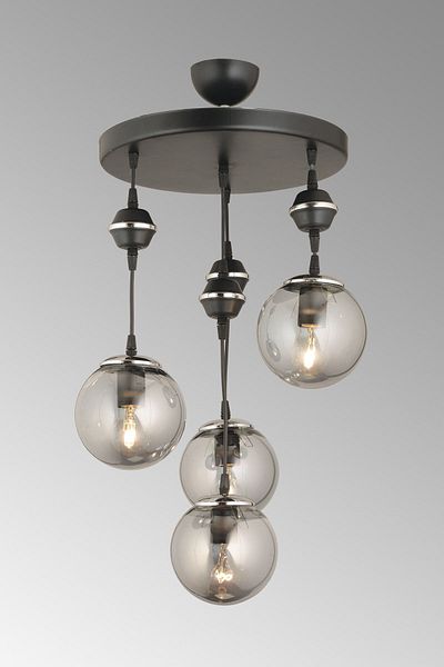 SONSUZ AYDINLATMA&AVİZE Pendant Lamp Tray Black 4-Piece Smoked Glop Top Glass Chrome Downward Facing Luxury Chandelier