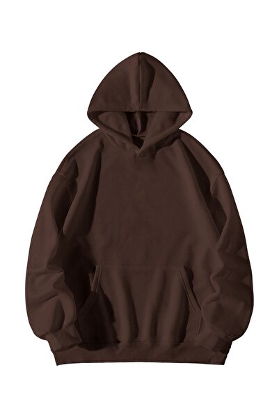 Stadium Кафяв унисекс суитшърт с качулка и джоб кенгуру, щампа на РикМорти и среден пръст