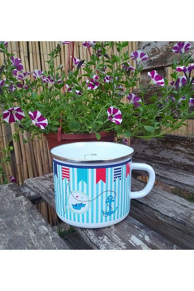 Avşar Ebruliemaye Retro Vintage Marina 1250 ml Enameled Milk Jug