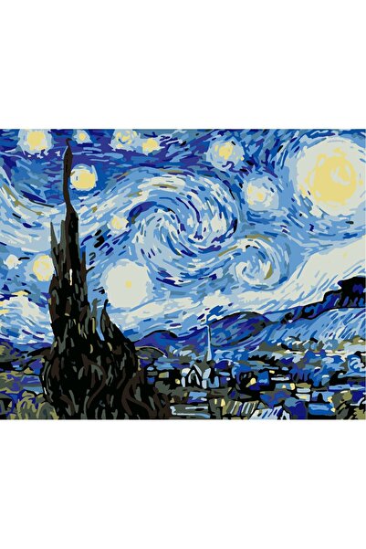 Lamba Cini Sayılarla Boyama Kasnaklı Tablo Seti Fırça Boya Dahil 40x50 Van Gogh