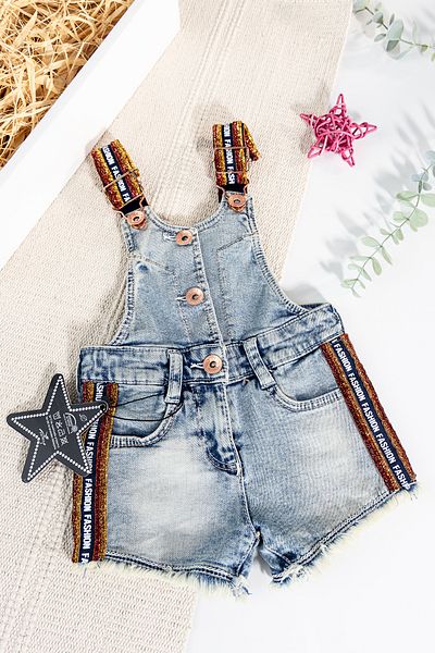 Babymod Glitter Detailed Summer Baby Girl Denim Salopet