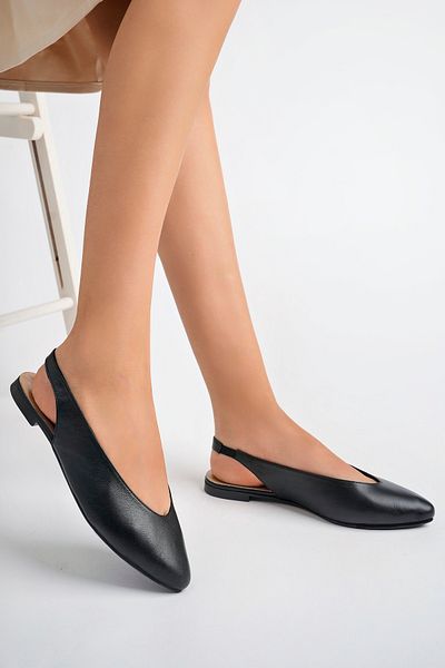 Deripabuc Genuine Leather Black Women's Leather Ballerinas Dp58-4034